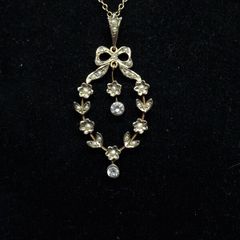 Antique 9ct Gold Pendant Victorian Edwardian Floral Bow Drop