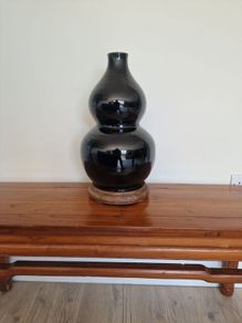 Large Handmade Chinese Black Glazed Vase / Lamp Base 42.5cm Statement Piece