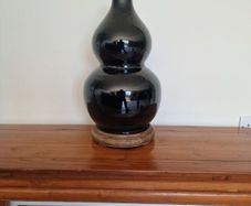 Large Handmade Chinese Black Glazed Vase / Lamp Base 42.5cm Statement Piece