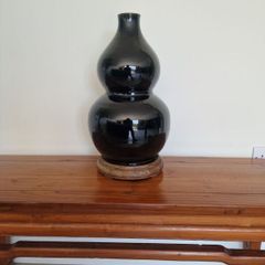 Large Handmade Chinese Black Glazed Vase / Lamp Base 42.5cm Statement Piece