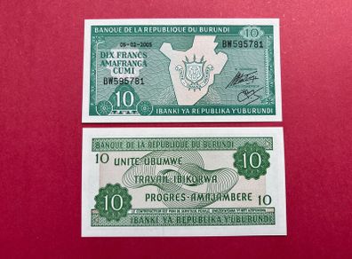 Burundi  10 Francs  2005. Pick 33 ( Uncirculated )