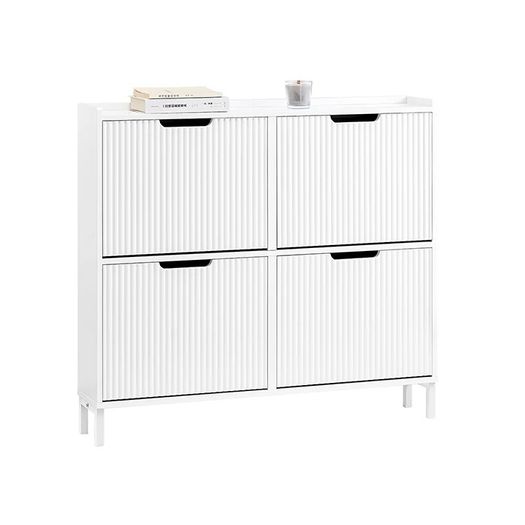 Slim Shoe Cabinet with 4 Doors Black or White 100 x 91 x 19 cm