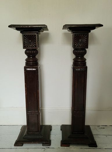 19th century pair of carved wooden plinths