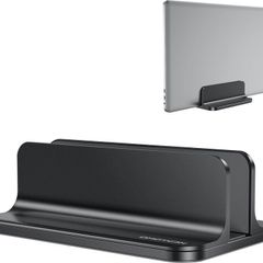 OMOTON Vertical Laptop Stand Adjustable, Desktop Aluminum MacBook Stand with Adjustable Dock Size, Laptop Holder Fits All MacBook, Surface, Chromebook and Gaming Laptops (Up to 17.3 inches), Black
