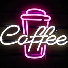 (FREE SHIPPING) Coffee LED Sign Pink Neon Signs Neon Lights Bedroom Decor (15.7 inch x 11.8 inch)