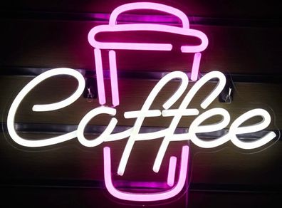 (FREE SHIPPING) Coffee LED Sign Pink Neon Signs Neon Lights Bedroom Decor (15.7 inch x 11.8 inch)