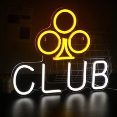 Poker Club Neon Signs Yellow White LED Neon Light, Wall Decorative Neon Light, Letter Club Neon Sign for Club Bedroom Bar Casino Nightclub Store Party Decoration Gift (FREE POSTAGE)