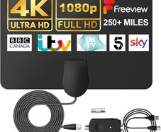 TV Aerial Indoor, TV Aerial with 250+ Miles Long Range Reception, Indoor TV Aerial for Freeview TV Support 4K 1080P Local HDTV Channels, Contains 13 ft