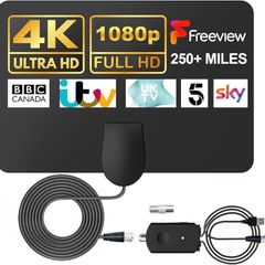 TV Aerial Indoor, TV Aerial with 250+ Miles Long Range Reception, Indoor TV Aerial for Freeview TV Support 4K 1080P Local HDTV Channels, Contains 13 ft