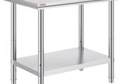 Stainless Steel Prep Table, 900x600x800 mm, 700 lbs Load Capacity, Heavy Duty Metal Worktable with 3 Adjustable Height Levels