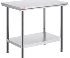 Stainless Steel Prep Table, 900x600x800 mm, 700 lbs Load Capacity, Heavy Duty Metal Worktable with 3 Adjustable Height Levels