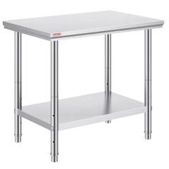 Stainless Steel Prep Table, 900x600x800 mm, 700 lbs Load Capacity, Heavy Duty Metal Worktable with 3 Adjustable Height Levels