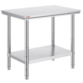 Stainless Steel Prep Table, 900x600x800 mm, 700 lbs Load Capacity, Heavy Duty Metal Worktable with 3 Adjustable Height Levels