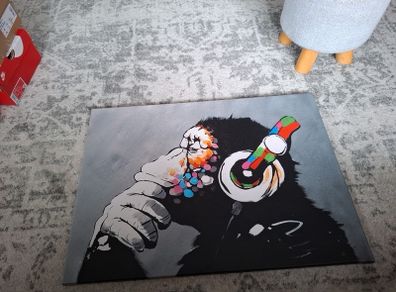 Monkey With Headphones DJ Banksy