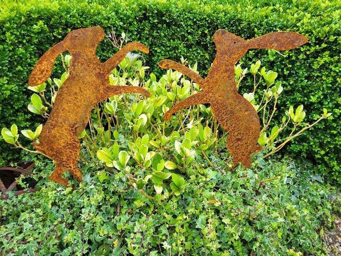 corten steel boxing hares