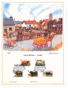 1984 Great Britain Limited Edition Lithographed Print measuring 333mm X 257mm showing Cattle Commemorative stamps with First Day of Issue Cancel