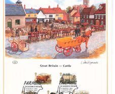 1984 Great Britain Limited Edition Lithographed Print measuring 333mm X 257mm showing Cattle Commemorative stamps with First Day of Issue Cancel