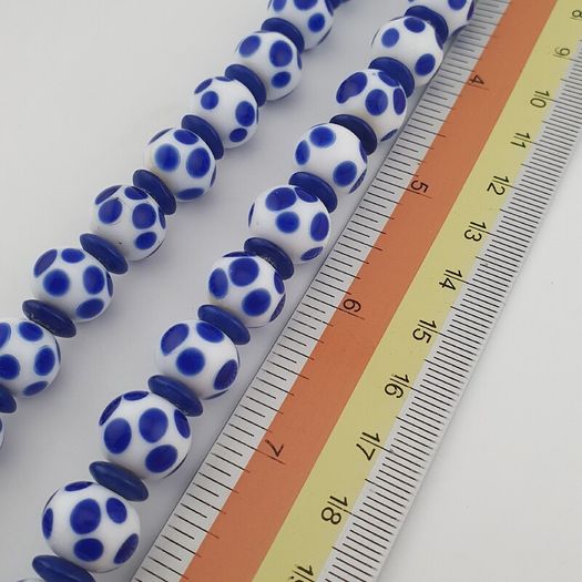 Antique Venetian Style White Blue Dotted Glass Beads Necklace
