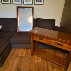 Entryway Solid Console Table with 2 drawers and Wall mirror - teak