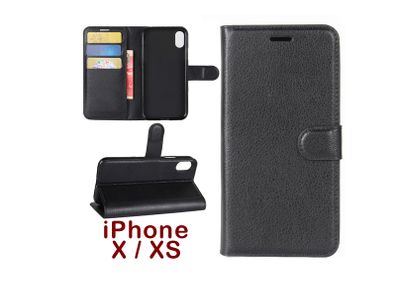 New PU Leather Holder Card Slots Wallet Case Cover For iPhone X XS Black - FHT01IPK1