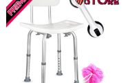 Shower Chair Seat with Back (Adjustable) - Anti-Slip Bench Bathtub Stool for Elderly or Seniors (Bathroom Safety) - with Free Suction Assist Grab Bar (FREE SHIPPING)