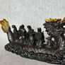 Antique Eight Immortals Dragon Boat - Patinated Bronze, Gold Accents, Signed Image 8