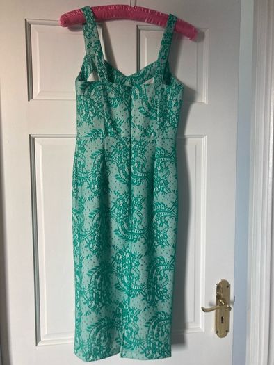 New Look fitted midi dress green and white size 8