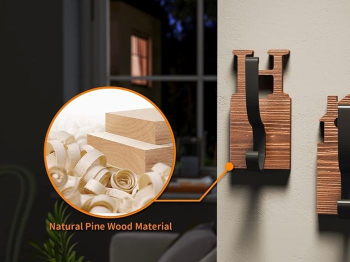 Coat Hooks Wall Mounted, 4 Pack Wooden Coat Hooks with 2 Install Ways, Natural Wood Coat Hooks for Wall to Hang Clothes, Coat, Towel, Keys, 4 Screws, 4 Double-Sided Patchs, Brown (FREE POSTAGE)