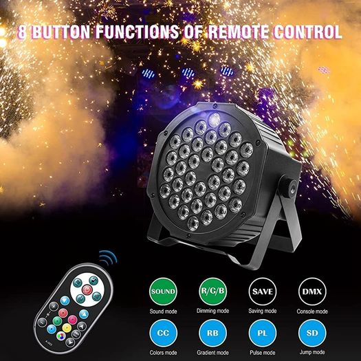 36 RGB LED Sound Activated Disco Lights, 72W Par Light Strobe Lights with Remote Control 7 Modes Disco Light DJ Light for Indoor Outdoor Party Wedding Club Bars Show Halloween Light (FREE SHIPPING)
