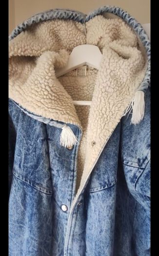 Rare True Vintage 80s/90s Acid Wash Denim Coat. Made in Britain. Sherpa fleece lined.