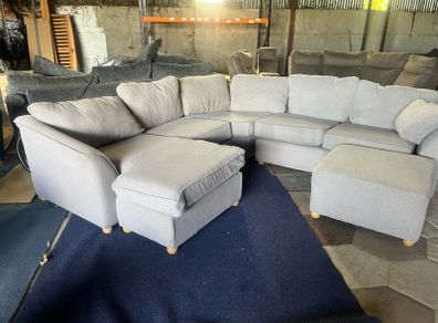 Large grey corner sofa with 2 footstools