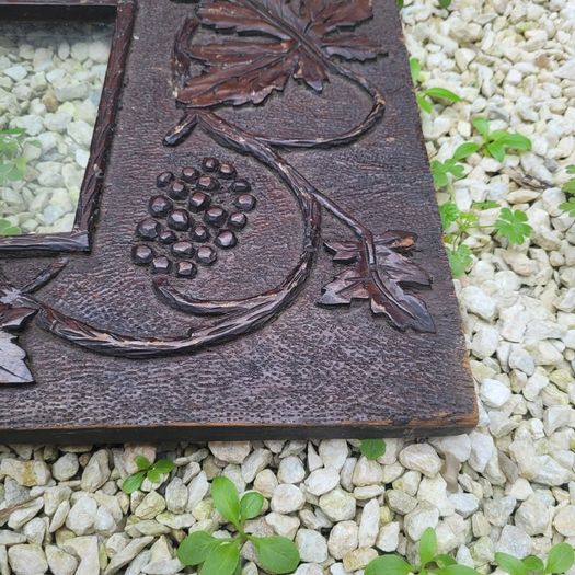 Antique arts & crafts carved wood photo frame