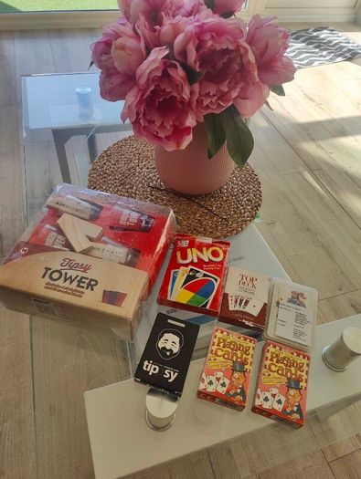 QUICK SALE (Moving out SALE): Party Games & Playing Cards Bundle - Tipsy Tower, UNO, and More
