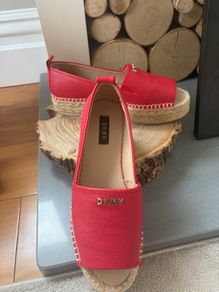 DKNY Mer Peep-Toe Espadrille Peep wedge flat shoes