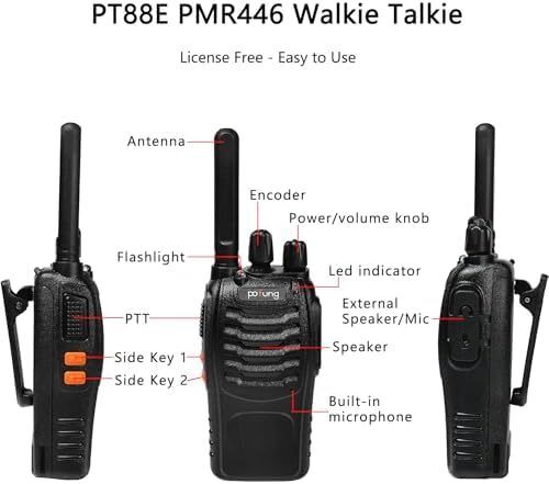 Talkies Long Range 2 Way Radio pofung  License Free Walkie Talkie for Adults Rechargeable with 6 Way Charger Earpieces VOX Flashlight for Warehouse Security Church (Black 6 Pack)