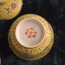 Vintage Chinese Jingdezhen Gaiwan Tea Bowl and Spoon Set Yellow Longevity Pattern Image 4
