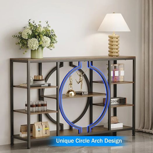 120cm Industrial Console Tables for Entryway Rustic Sofa Table Behind Couch 4 Tier Wooden Shelves Entry Table with Storage for Foyer, Hallway, Front Door,Living Room (Rustic Brown)