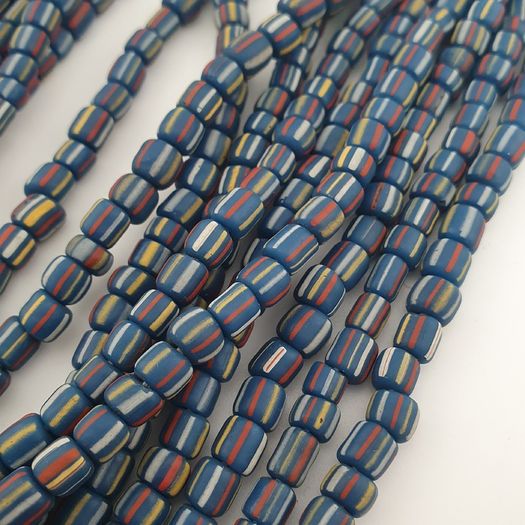 Vintage African Style Stripe Pattern 5.5 - 6 mm Glass Beads Necklace