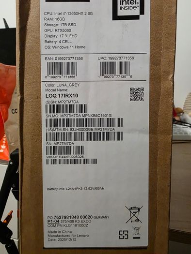 New & Sealed Lenovo Loq 17irx10 | I7-13650hx | Rtx 5060 8gb | 16gb | 1tb Ssd | 17.3" Fhd 165hz | Rgb
