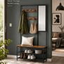 Industrial Coat Rack with Mirror Shoe Bench Hallway Storage Unit Vintage Brown Image 5
