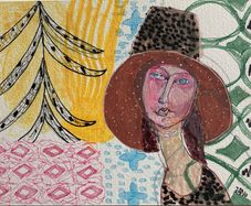 Original Jan O'Sullivan (JANo) Drawing - "Modigliani Pink" Contemporary Art