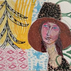 Original Jan O'Sullivan (JANo) Drawing - "Modigliani Pink" Contemporary Art