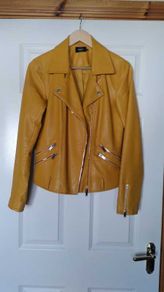 leather look biker jacket, yellow, size UK10 / EU38