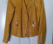leather look biker jacket, yellow, size UK10 / EU38