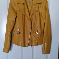 leather look biker jacket, yellow, size UK10 / EU38