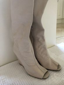 Cream Leather 'NINE WEST'Designer Boots, Wedge Heel