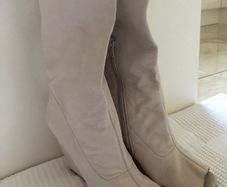Cream Leather 'NINE WEST'Designer Boots, Wedge Heel
