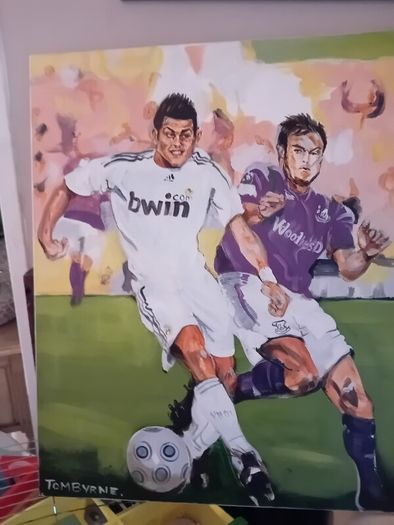 Tom Byrne painting of Cristiano Ronaldo Real Madrid v Shamrock Rovers