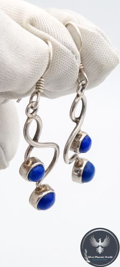 925 Vintage Sterling Silver And Lapis Lazuli Earrings