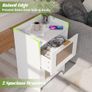 Bedside Table with Charging Station, Rattan Nightstand with 2 Storage Drawers, Side Table with Golden metal handle for Bedroom, Living Room Study,40x30x60cm(White) Image 5